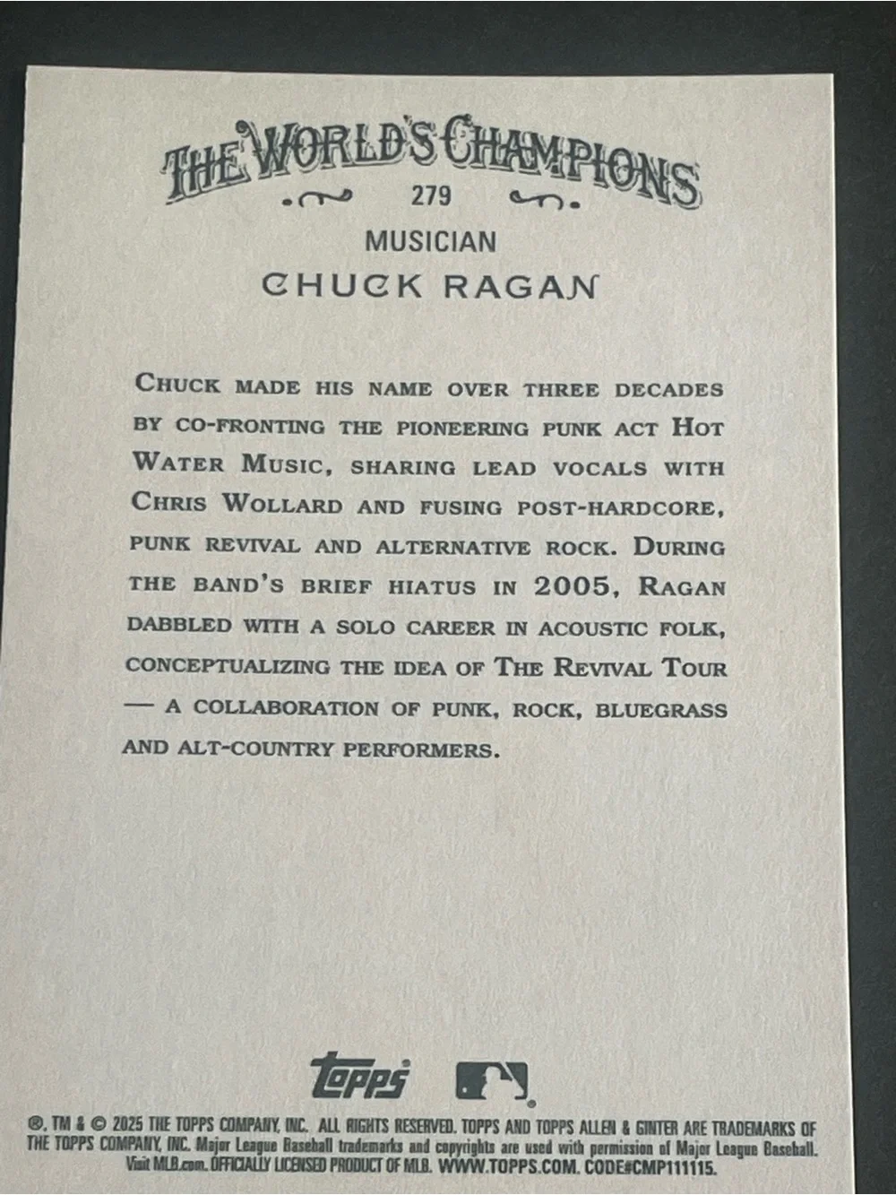 2025 Topps Allen & Ginter Chuck Ragan Musician #279 Hot Water Music Base Card